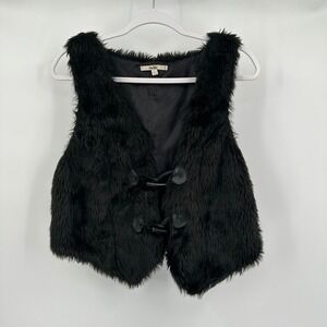 Womens Shaggy Boho Faux Fur Vest Size L Festival Edgy Indie Black Goth Grunge
